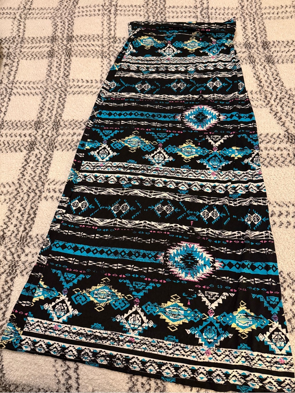 Justify Black Maxi Skirt with Turquoise & Teal Aztec Print